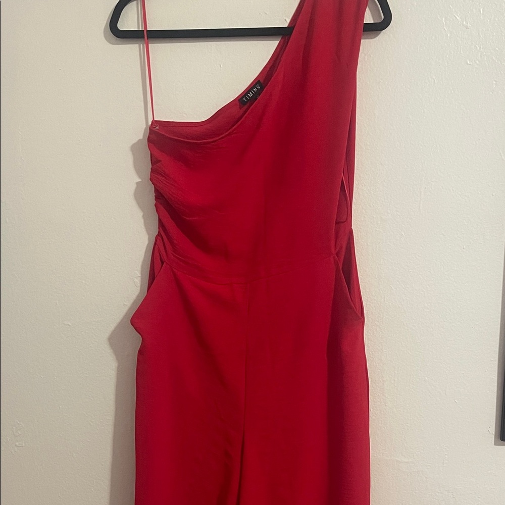 Timing One-Shoulder Red Cocktail Dress